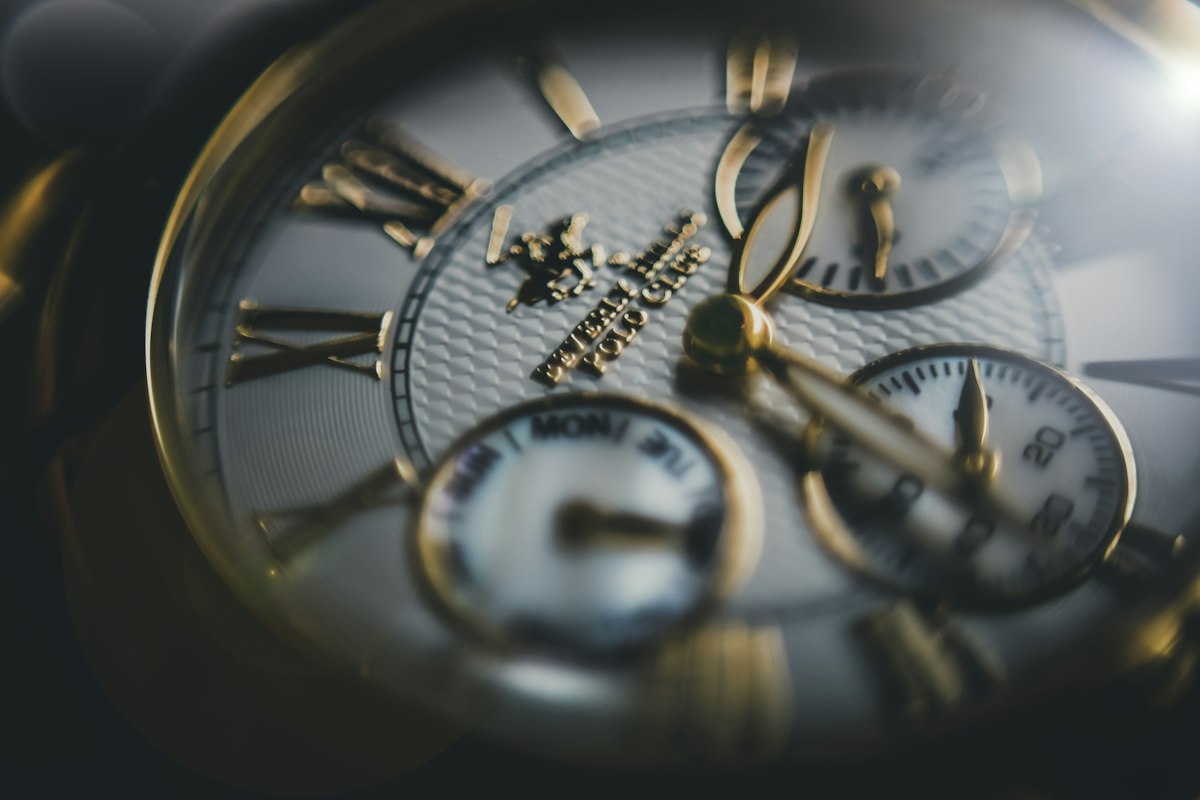 Close-up of a luxury chronograph watch face